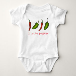 Body Para Bebê P é para Peppers Chili Jalapeño Veggie - Letra P