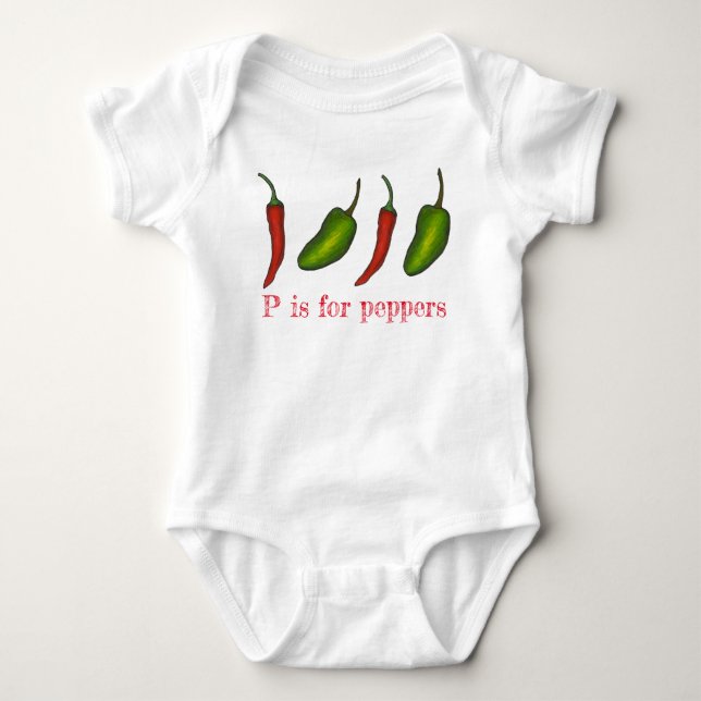 Body Para Bebê P é para Peppers Chili Jalapeño Veggie - Letra P (Frente)