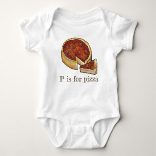 Body Para Bebê P é para Pizza Alphabet Pepperoni Deep Dish Pie