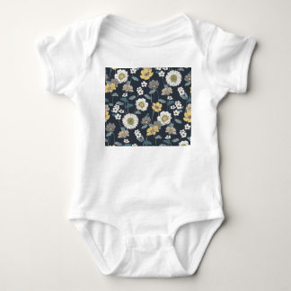 Body Para Bebê Padrão artístico floral desenhado à mão, contínuo.