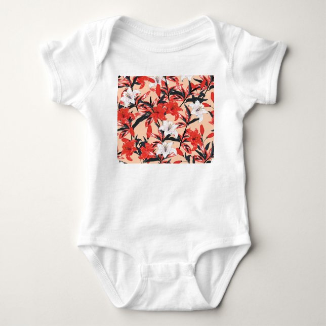 Body Para Bebê Padrão Botânico Vintage. (Frente)