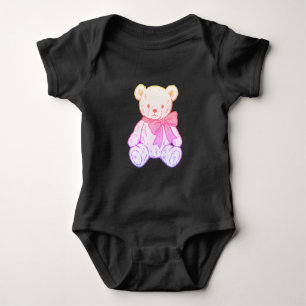 Body Para Bebê Padrão contínuo de urso de pelúcia fofo e assustad