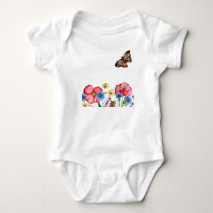 Body Para Bebê Padrão de aquarela com flores silvestres desenhada