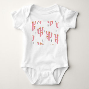 Body Para Bebê Padrão de Aquarela do Cactus Rosa Vintage