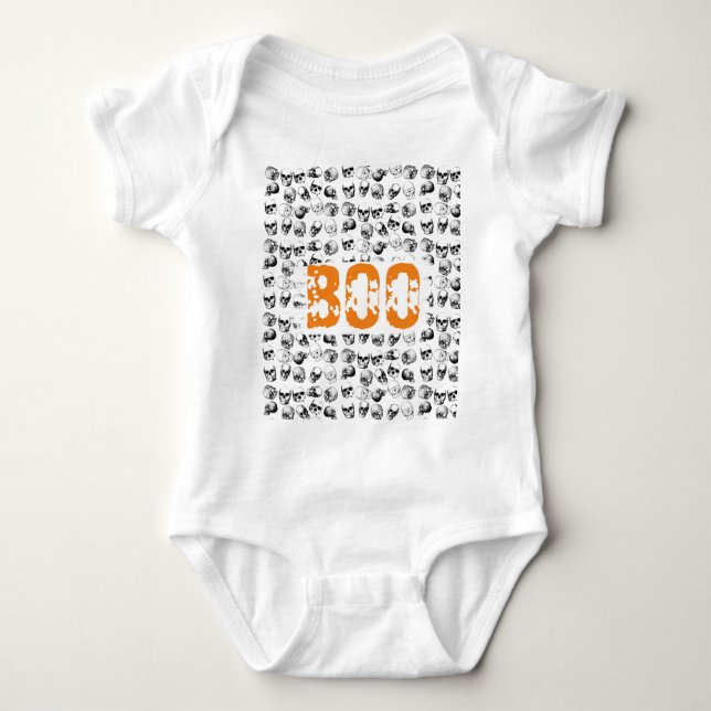 Body Para Bebê Padrão de Caveira de Bolinho Laranja Halloween Spo (Frente)