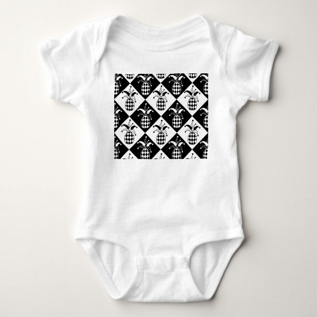 Body Para Bebê Padrão de Doodle do Arlequim-do-ananás estilizado (Frente)