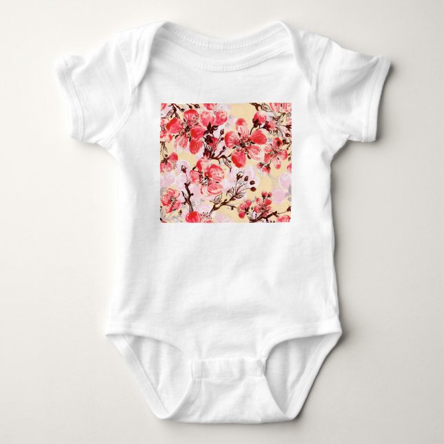 Body Para Bebê Padrão de Flores de Mola U (Frente)