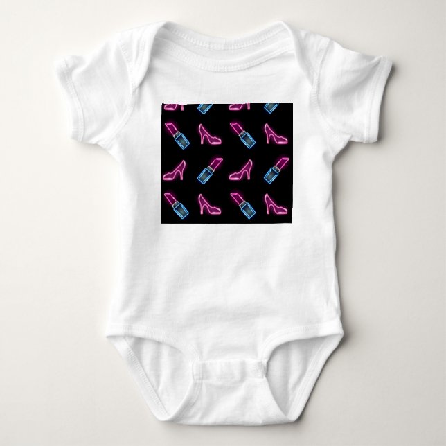 Body Para Bebê Padrão de Moda com Ícones Neon. (Frente)