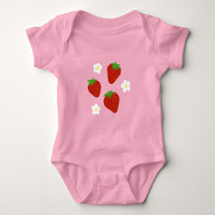 Body Para Bebê Padrão de Morango Fofo em Fundo Rosa