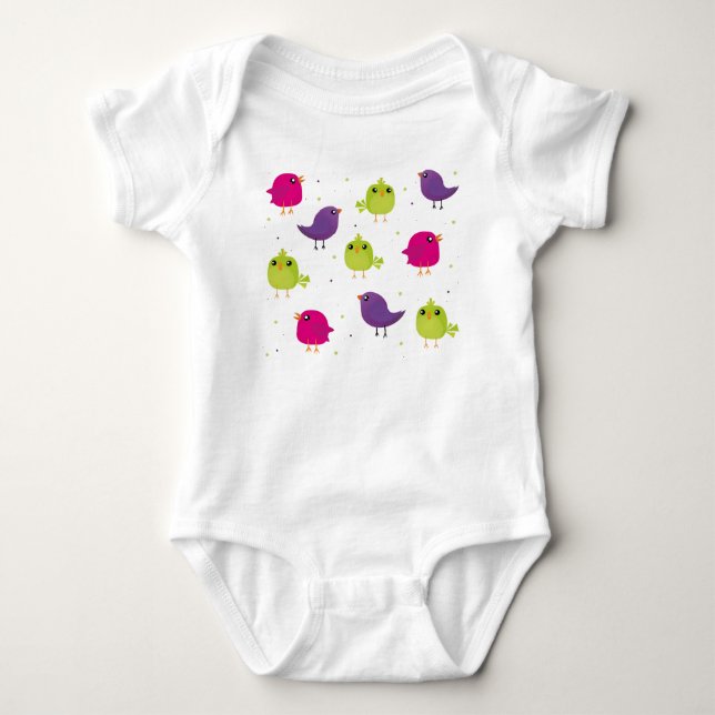 Body Para Bebê Padrão de passarinhos fofos (Frente)