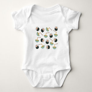 Body Para Bebê Padrão de Sushi e Noodles