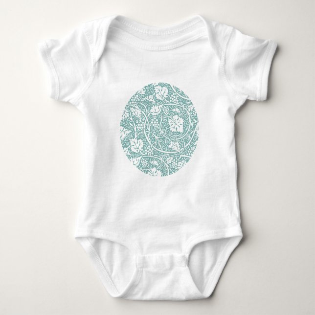 Body Para Bebê Padrão de Uva William Morris Azul Turquesa (Frente)