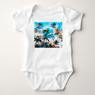 Body Para Bebê Padrão de verão, árvores tropicais, céu.