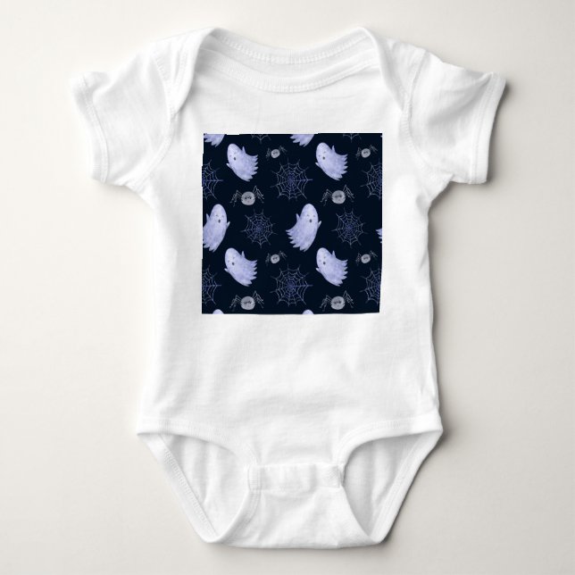 Body Para Bebê Padrão Engraçado de Halloween de Aranha Fantasma. (Frente)