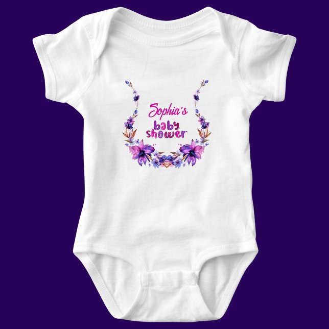 Body Para Bebê Padrão Floral do Chá de fraldas Cute Personalizado (Criador carregado)