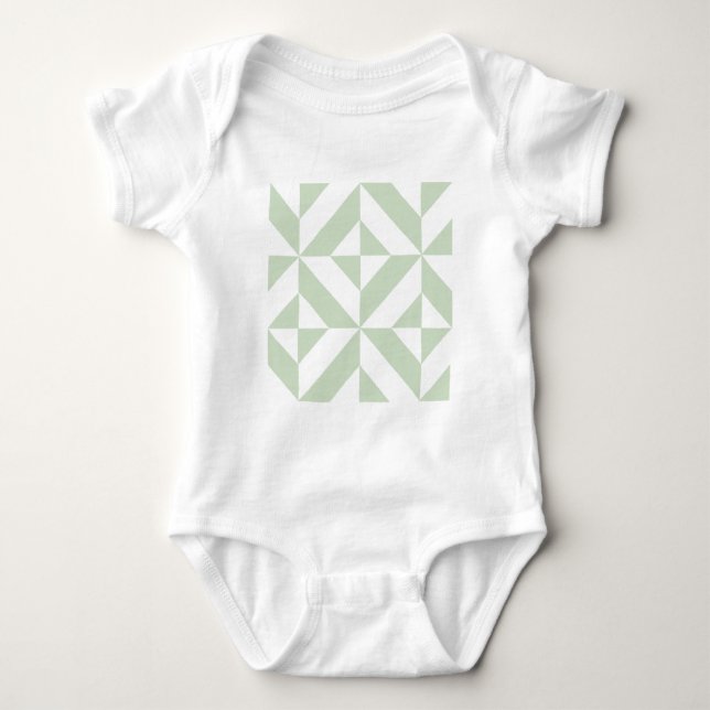 Body Para Bebê Padrão Geométrico de Deco em Verde Sage (Frente)