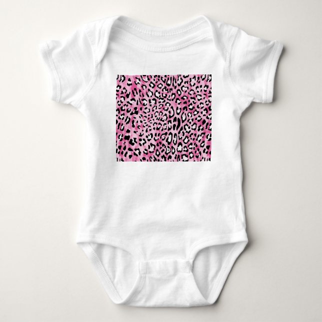 Body Para Bebê Padrão-Leopardo Branco Cor-de-rosa. (Frente)