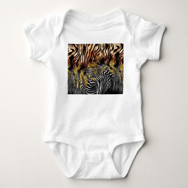 Body Para Bebê Padrão Misto Da Pele Zebra Leopardo (Frente)