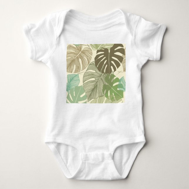 Body Para Bebê Padrão Monstera Tropical Desenhada À Mão (Frente)