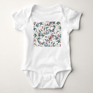 Body Para Bebê Padrão natural de aquarelas: amoras, aves, f