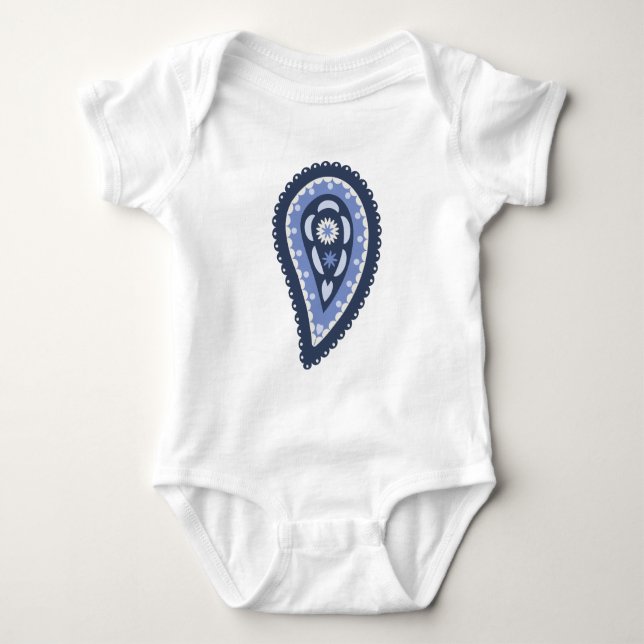 Body Para Bebê Padrão Paisley Azul (Frente)
