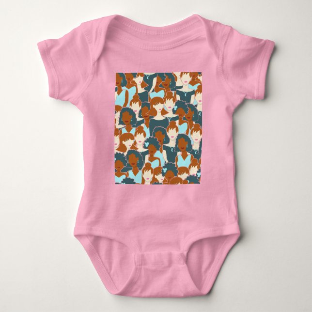 Body Para Bebê Padrão sem costura com garotas negras e brancas (Frente)