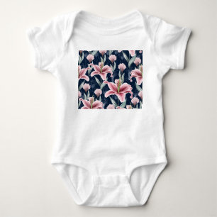 Body Para Bebê Padrão Sem Costura De Flor Rosa.