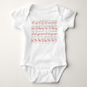 Body Para Bebê Padrão Tropical Flamingo Blue Stripes