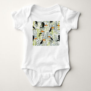 Body Para Bebê Padrão Vintage Toucans Green Leaves