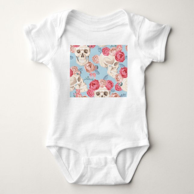 Body Para Bebê Padrões de colheita de crânios e Rosas (Frente)