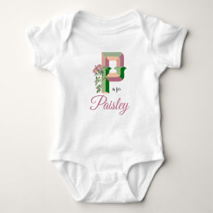 Body Para Bebê Paisley Name Reveal Floral Letter Girl Rosa Fllowe