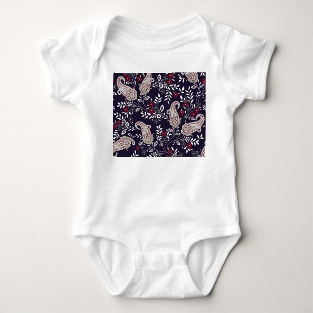 Body Para Bebê Paisley tradicional indiano, padrão perfeito. (Frente)
