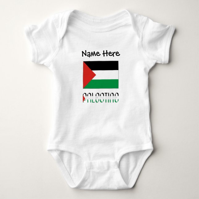 Body Para Bebê Palestina e Bandeira Palestina com Seu Nome (Frente)
