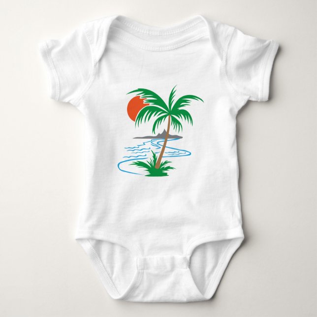 Body Para Bebê Palm Tree by the River | Tropical Sunset Art (Frente)