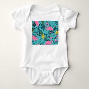 Body Para Bebê Palma de Flamingos Rosa: Havaí exótico