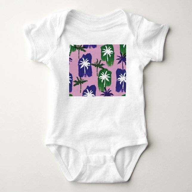 Body Para Bebê Palma Pintada, Marinho Verde Azul. (Frente)