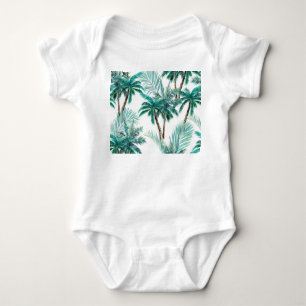 Body Para Bebê Palma Tropical: Padrão de Selva de Aquarela.