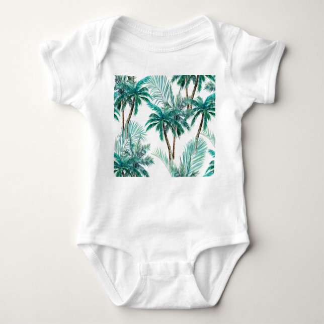 Body Para Bebê Palma Tropical: Padrão de Selva de Aquarela. (Frente)