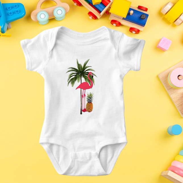 Body Para Bebê Palmeira, Flamingo Cor-de-Rosa, Boneco de Abacaxi (Palm Tree, Pink Flamingo, Pineapple Baby Bodysuit)