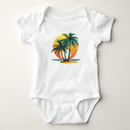 Body Para Bebê Palmeiras Tropicais com Pôr do Sol Vibrante