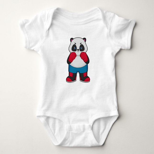 Body Para Bebê Panda como Boxer com luvas "in a box" (Frente)