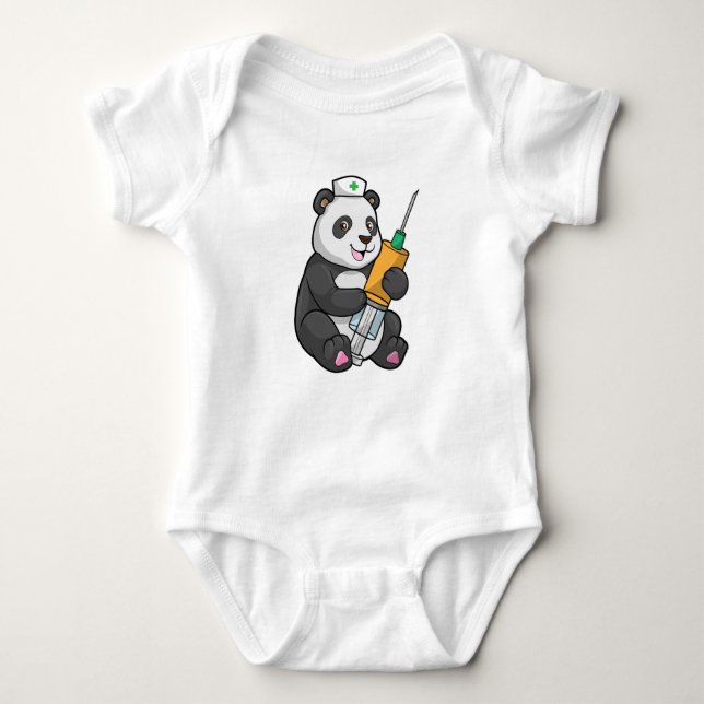 Body Para Bebê Panda como enfermeira com seringa (Frente)