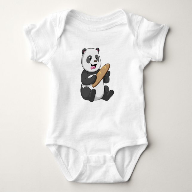 Body Para Bebê Panda como padeiro com pão (Frente)