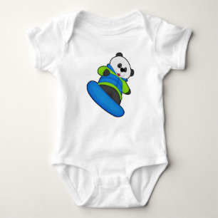 Body Para Bebê Panda como Snowboarder com Snowboard