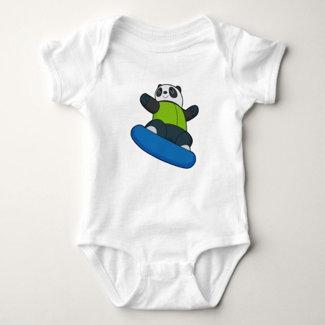 Body Para Bebê Panda como Snowboarder com Snowboard (Frente)