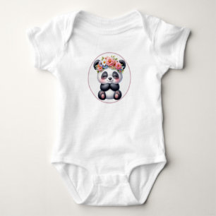 Body para Bebê Panda Fofo com Coroa Floral