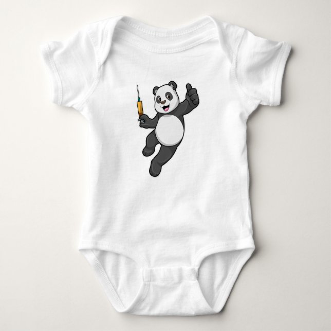 Body Para Bebê Panda na Vacinação com Seringa (Frente)