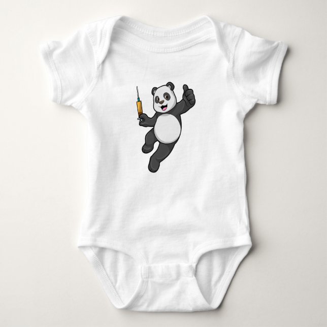 Body Para Bebê Panda na Vacinação com Seringa (Frente)