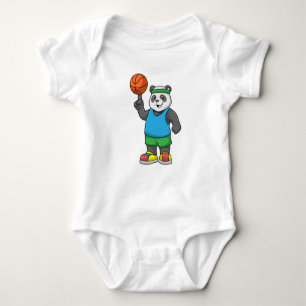 Body Para Bebê Panda no Esporte com Basquete