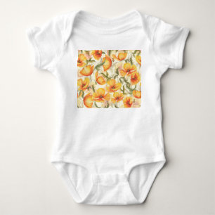 Body Para Bebê Papagaios amarelos: padrão de aquarela desenhado à